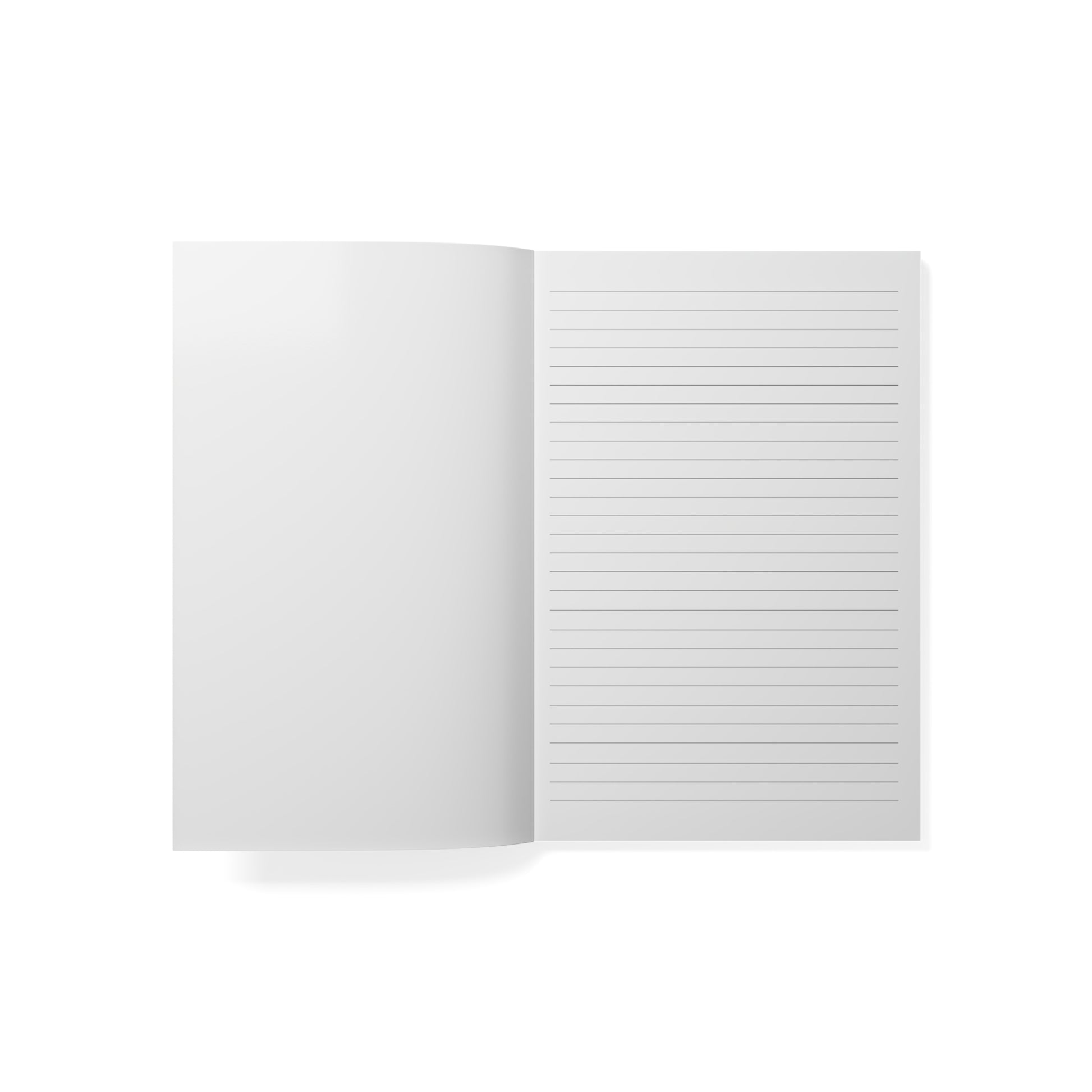 Open notebook with lined pages on a white background